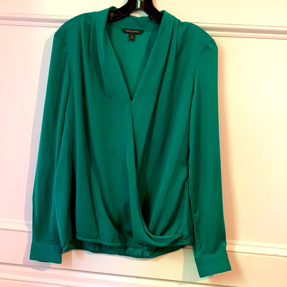 Emerald Green Silk Long Sleeve Blouse Banana Republic Small